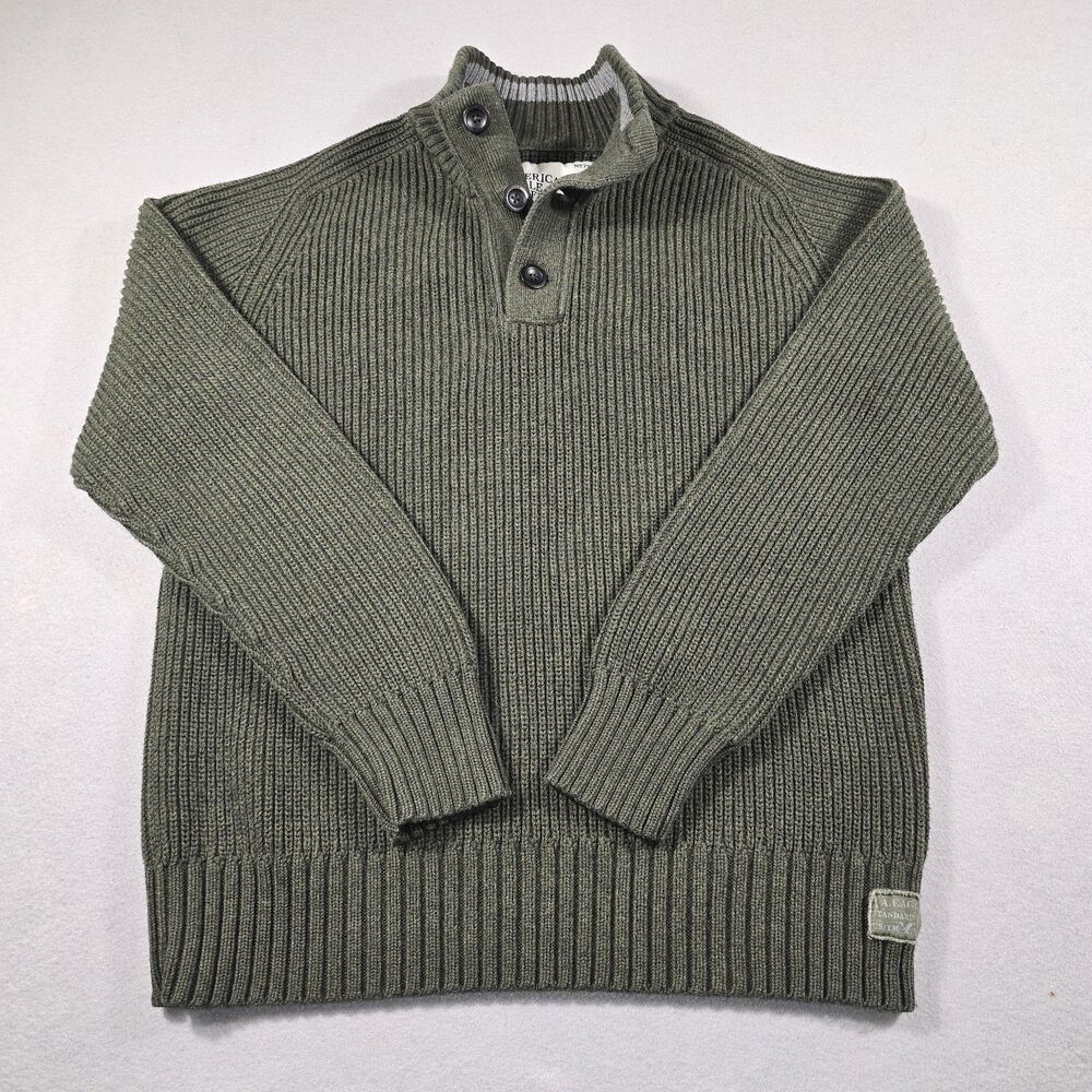 American Eagle Outfitters Men's 2XL Forrest Green 1/4 Button Mock Neck Sweater